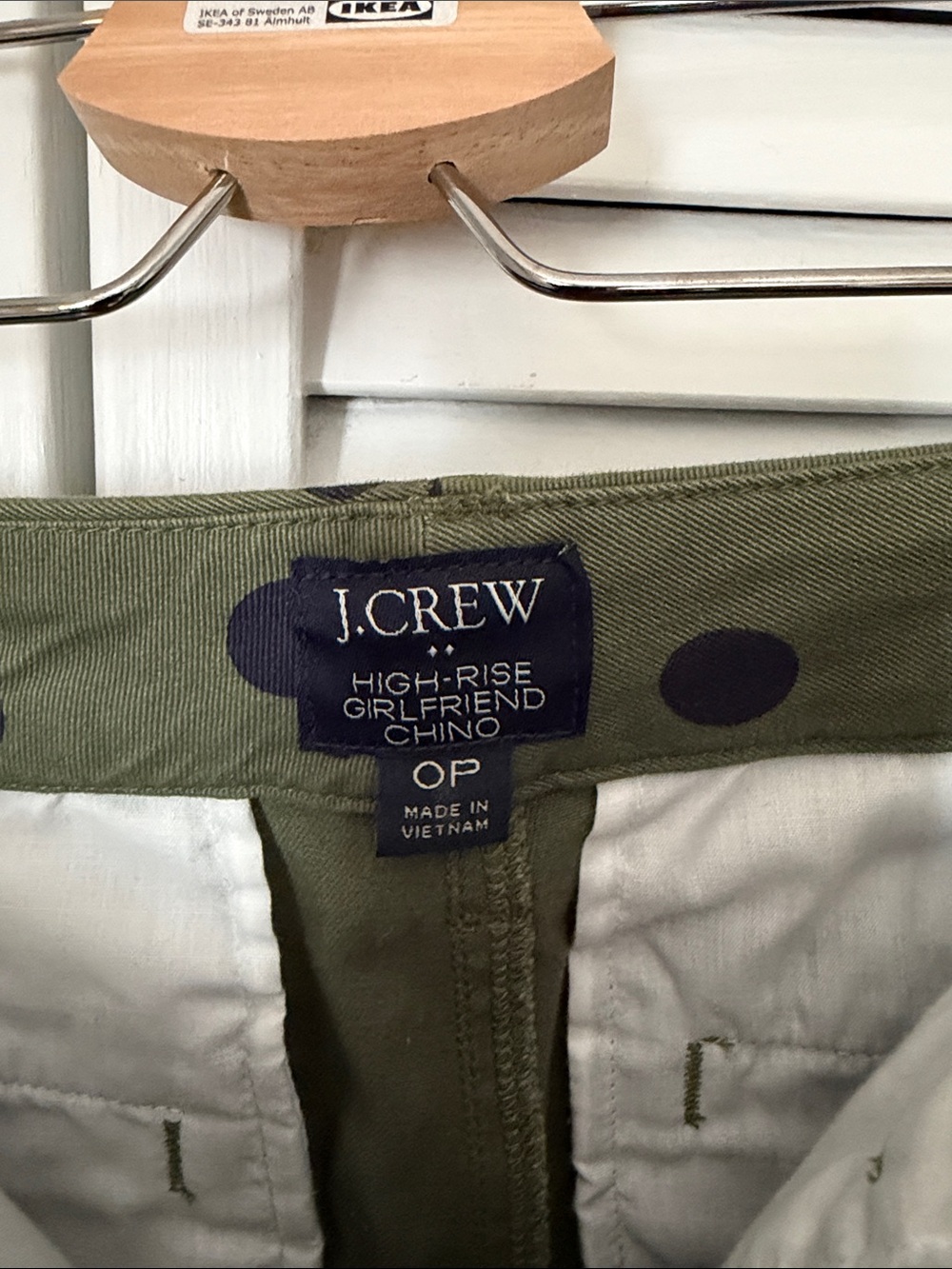 J. Crew Olive Green Chinos with Navy Polka Dots - Picture 2 of 4